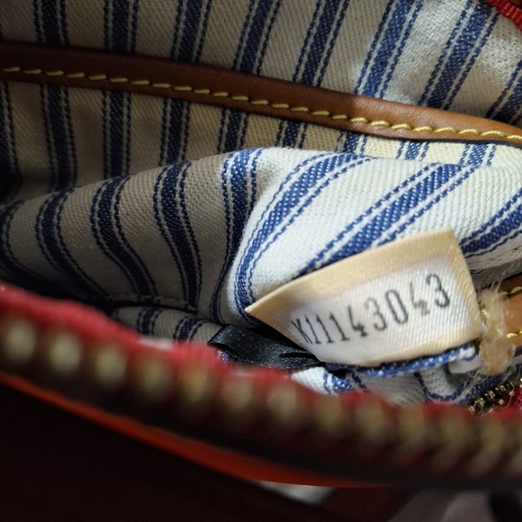 Dooney & Bourke Red and Brown Shoulder Bag, Leather Trim - Picture 5 of 5